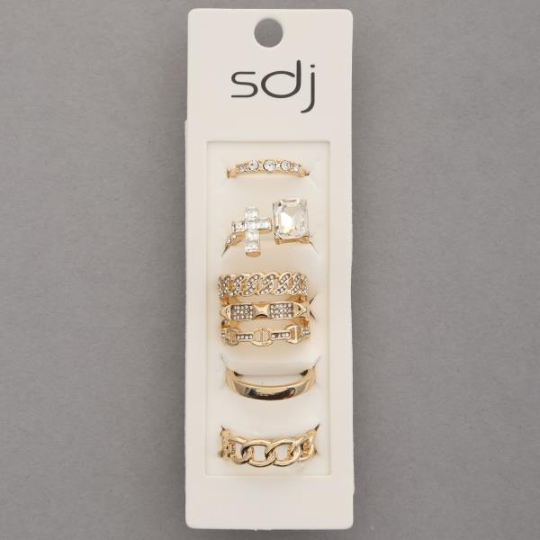 SDJ CRYSTAL METAL ASSORTED RING SET