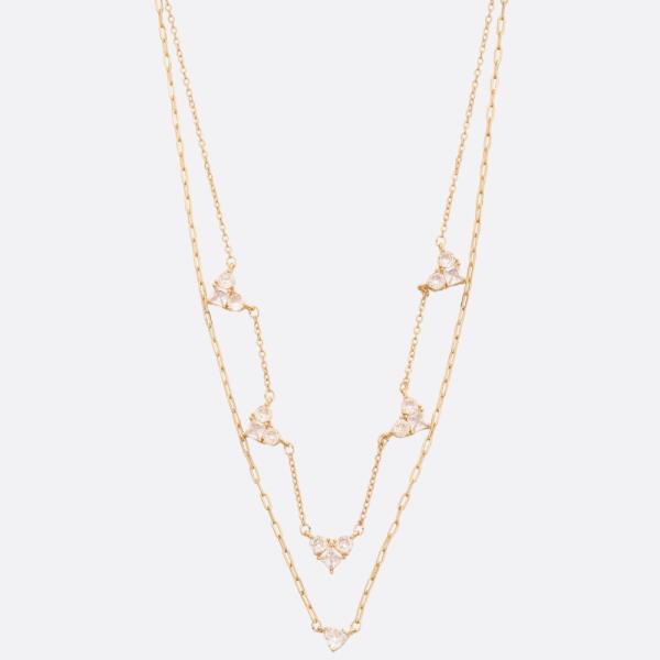 SDJ CZ HEART STATION LAYERED NECKLACE