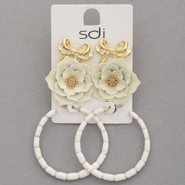 SDJ FLOWER OPEN HOOP ASSORTED EARRING SET