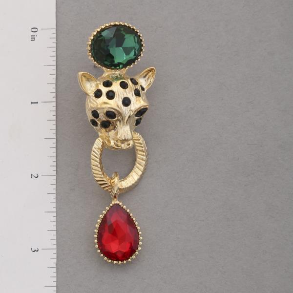 RED GREEN STONE JAGUAR DANGLE EARRING