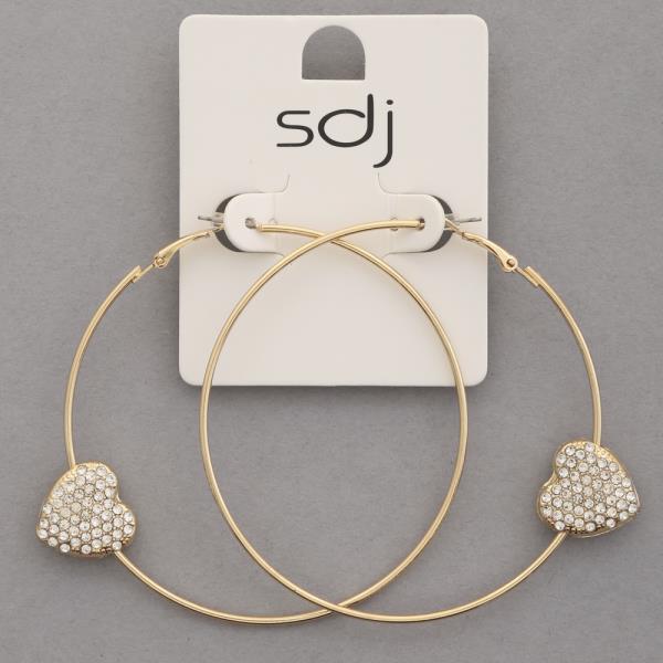 SDJ RHINESTONE HEART METAL HOOP EARRING