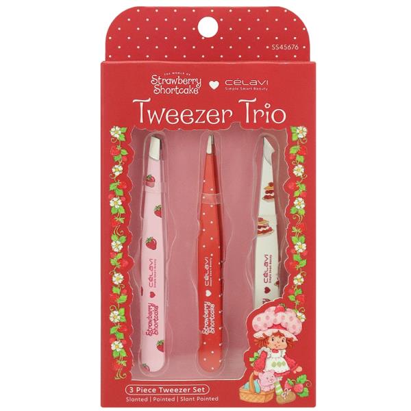 CELAVI STRAWBERRY SHORTCAKE 3PC PRINTED TWEEZER SET