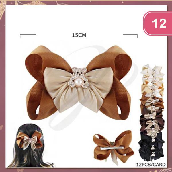 RIBBON HAIR BOW PIN (12 UNITS)