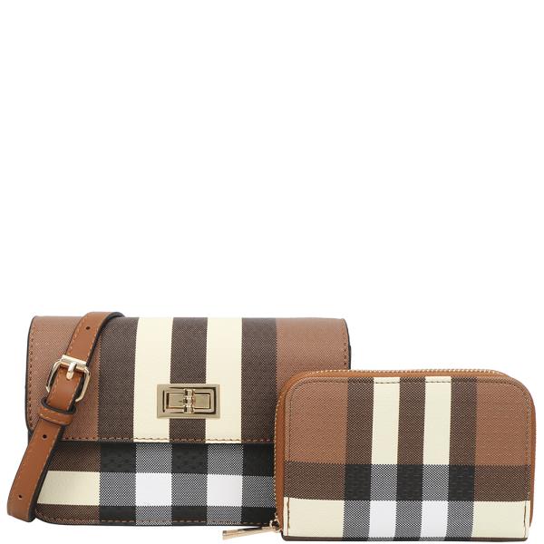 2IN1 PLAID CROSSBODY W WALLET SET