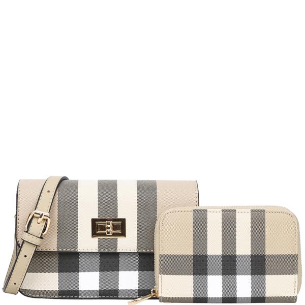 2IN1 PLAID CROSSBODY W WALLET SET