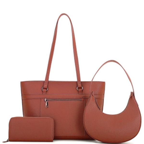 3IN1 SMOOTH TOTE BAG W SHOULDER AND WALLET SET