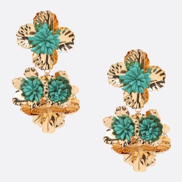 MULTI FLOWER METAL DANGLE EARRING