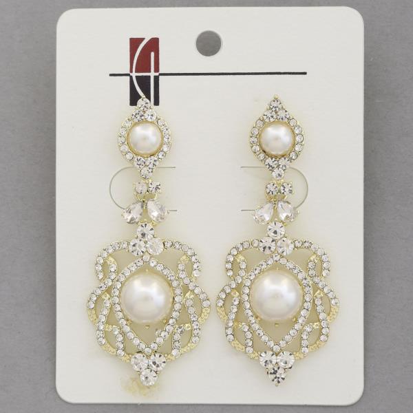 PEARL BEAD RHINESTONE DANGLE EARRING