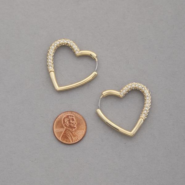 RHINESTONE HEART HOOP EARRING