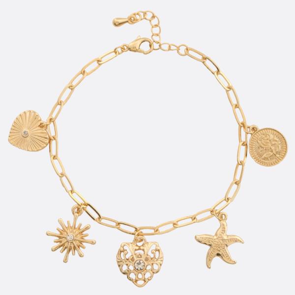 HEART STAR CHARM STATION METAL BRACELET