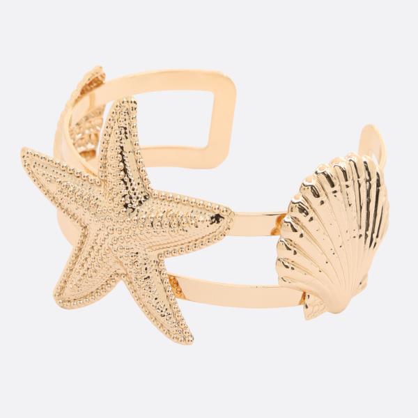 STARFISH SEASHELL METAL CUFF BRACELET