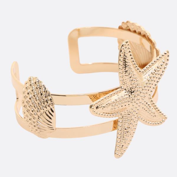 STARFISH SEASHELL METAL CUFF BRACELET