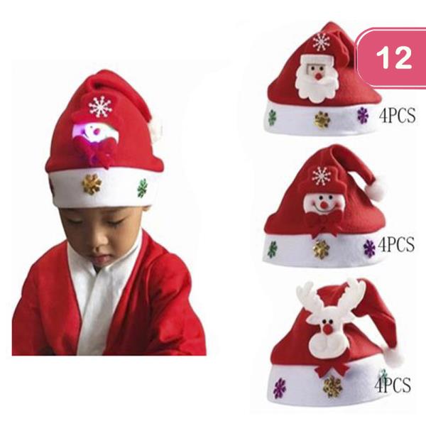 CHRISTMAS SANTA HAT WITH LIGHT FOR KIDS(12 UNITS)