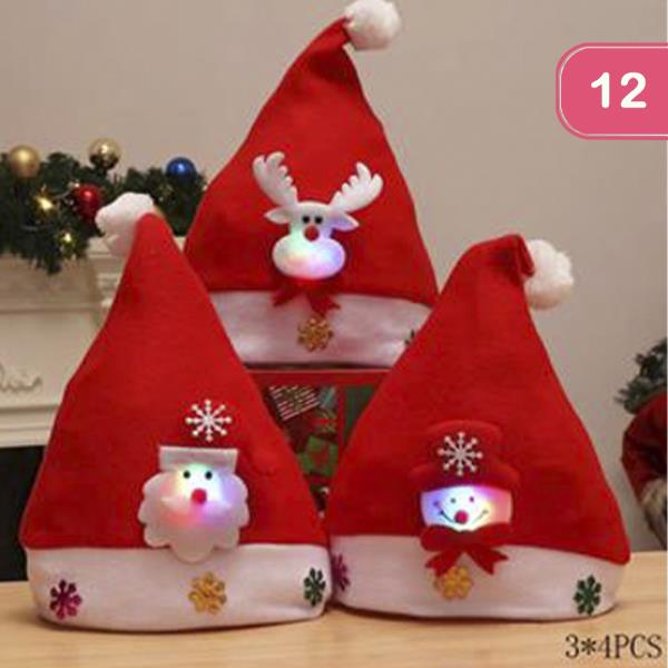 CHRISTMAS SANTA HAT WITH LIGHT (12 UNITS)