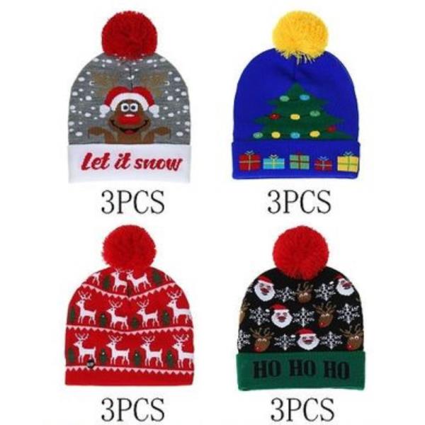 (PRE-ORDER/ONLY ONLINE) CHRISTMAS LED LIGHT GRAPHIC BEANIE WITH POMPOM (12 UNITS)