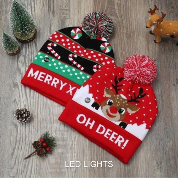 (PRE-ORDER/ONLY ONLINE) CHRISTMAS LED LIGHT CHRISTMAS GRAPHIC BEANIE WITH POMPOM (12 UNITS)