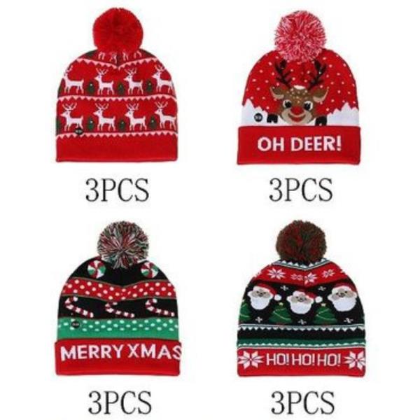 (PRE-ORDER/ONLY ONLINE) CHRISTMAS LED LIGHT CHRISTMAS GRAPHIC BEANIE WITH POMPOM (12 UNITS)