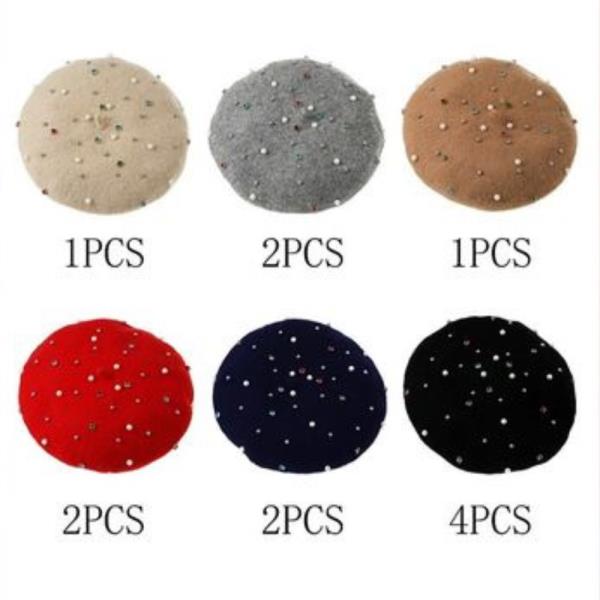 (ONLINE ONLY) PEARL & RHINESTONE FELT BERET HAT (12 UNITS)