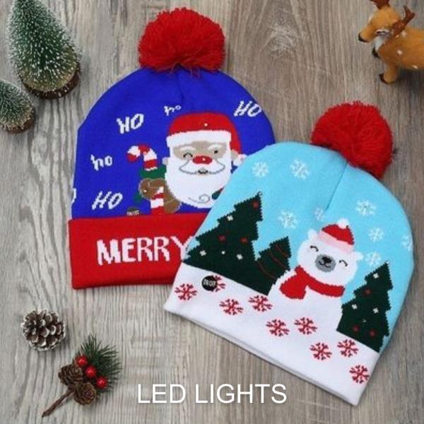 (ONLINE ONLY) CHRISTMAS LED LIGHT GRAPHIC BEANIE WITH POMPOM (12 UNITS)