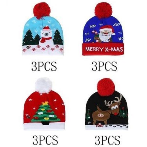 (PRE-ORDER/ONLY ONLINE) CHRISTMAS LED LIGHT GRAPHIC BEANIE WITH POMPOM (12 UNITS)