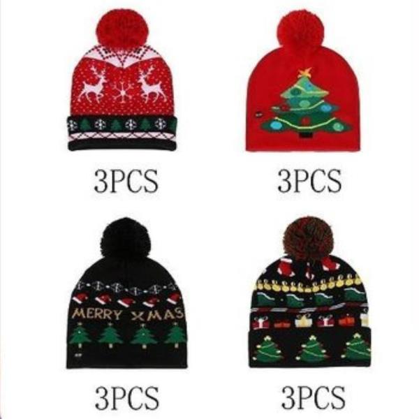 (PRE-ORDER/ONLY ONLINE) CHRISTMAS LED LIGHT GRAPHIC BEANIE WITH POMPOM (12 UNITS)