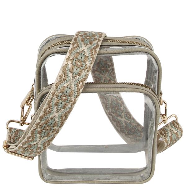 (ONLINE ONLY) Clear zipper crossbody w guitar strap