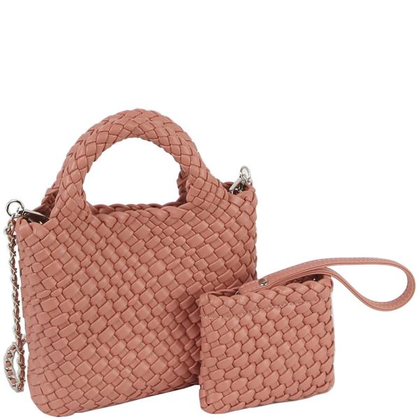 (ONLINE ONLY) 2in1 woven design handle satchel w pouch bag set