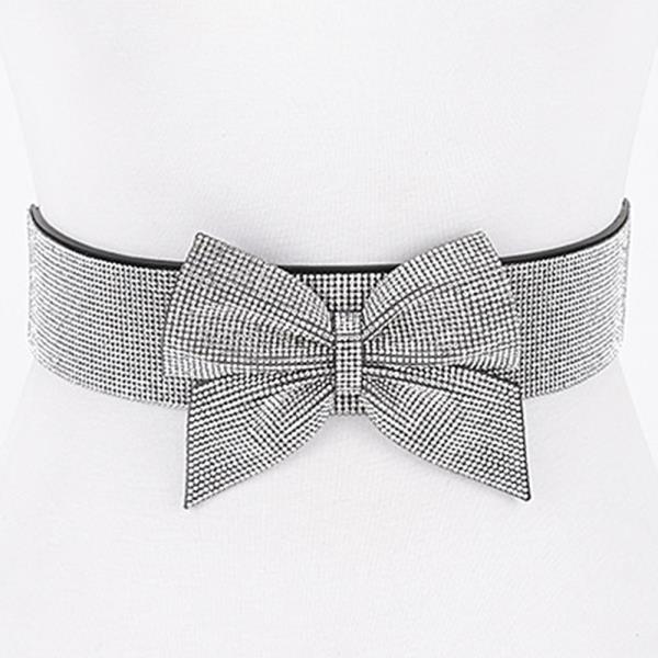 RHINESTONE RIBBON BOW ELASTIC BELT