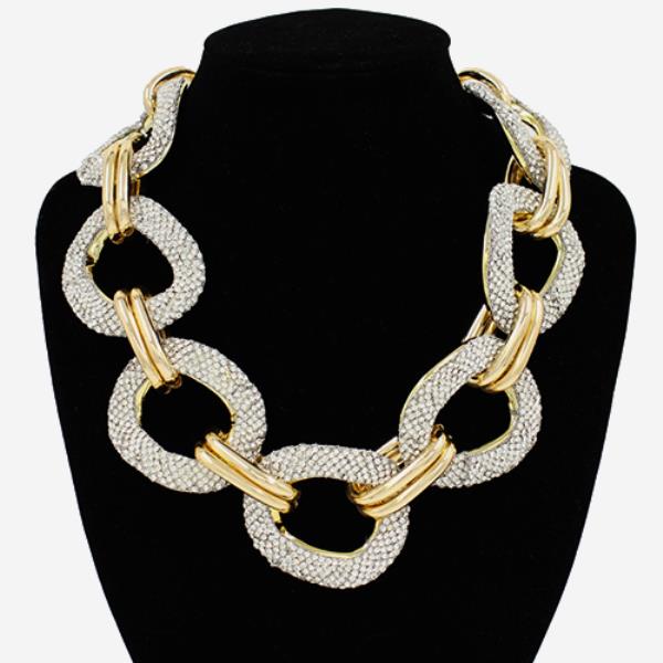 CHUNKY METAL RHINESTONE LINK CHAIN NECKLACE