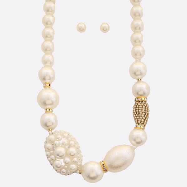 PEARL BEAD RHINESTONE NECKLACE