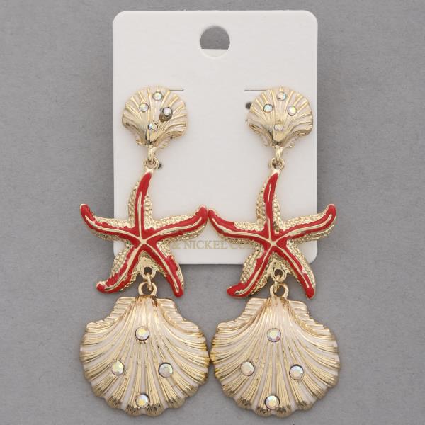 STARFISH SEASHELL DANGLE EARRING