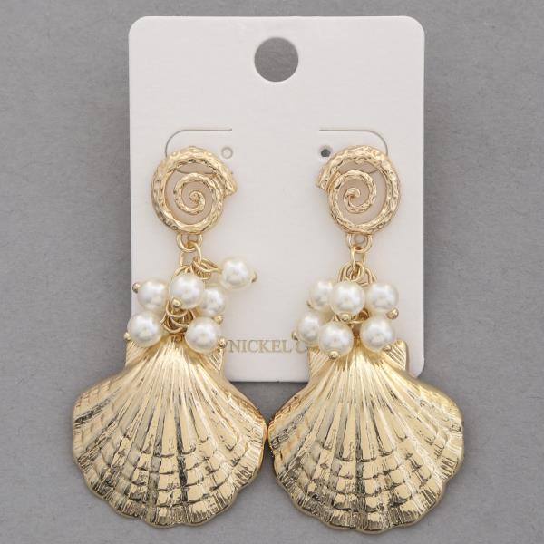 SWIRL SEASHELL PEARL BEAD DANGLE EARRING