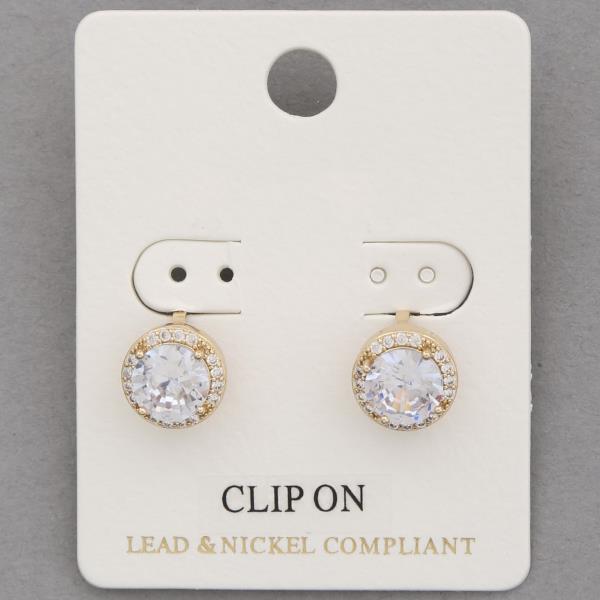 ROUND CRYSTAL METAL CLIP ON EARRING