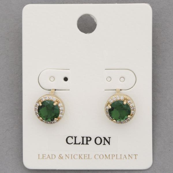 ROUND CRYSTAL METAL CLIP ON EARRING