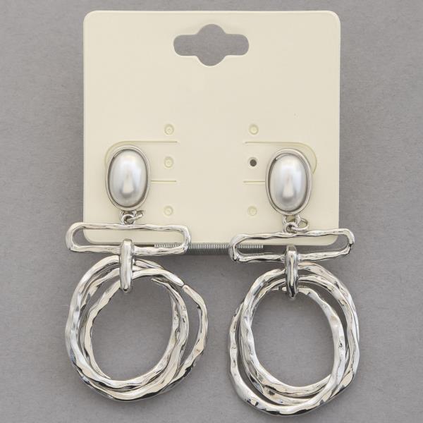 OVAL PEARL DOUBLE CIRCLE LINK DANGLE EARRING