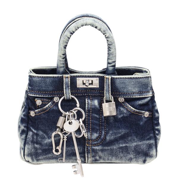 STYLISH DENIM DESIGN KEY LOCK HANDLE SATCHEL BAG