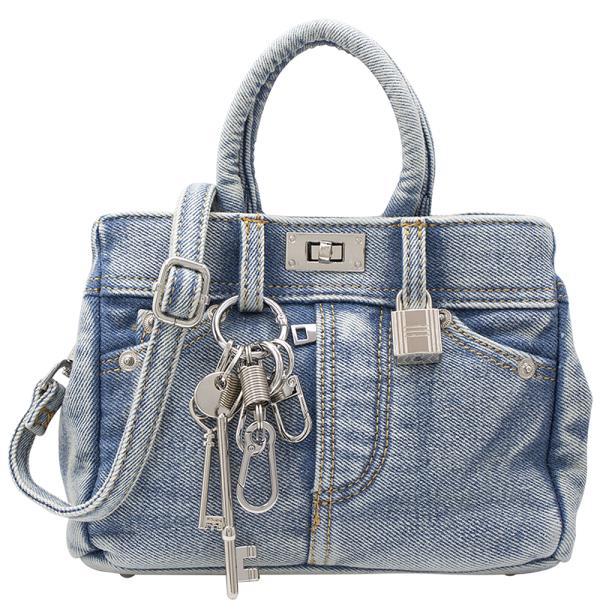 STYLISH DENIM DESIGN KEY LOCK HANDLE SATCHEL BAG