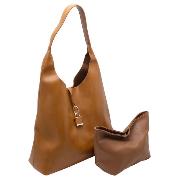 2IN1 SMOOTH LOCK SHOULDER HOBO BAG W POUCH SET