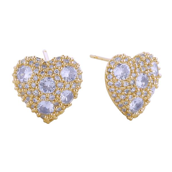 14K GOLD/WHITE GOLD DIPPED CLUSTER CZ HEART POST EARRINGS