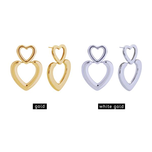 14K GOLD/WHITE GOLD DIPPED OPEN HEART DROP POST EARRINGS