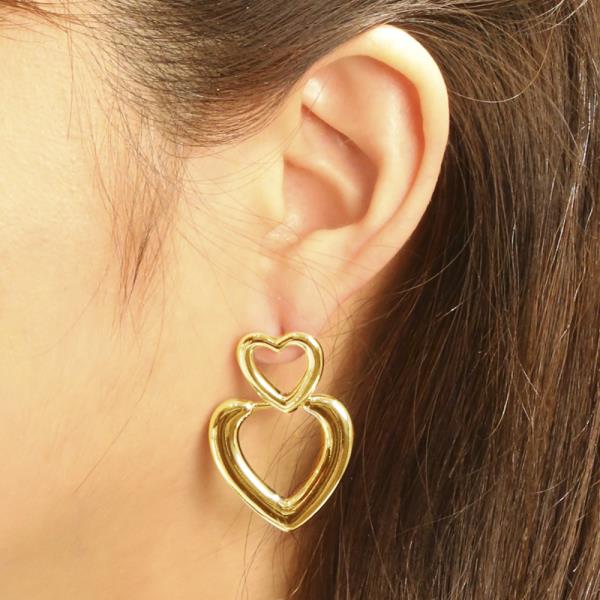 14K GOLD/WHITE GOLD DIPPED OPEN HEART DROP POST EARRINGS