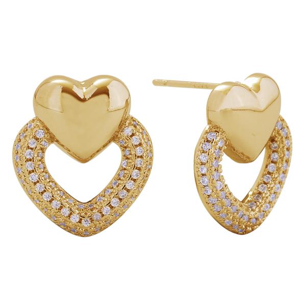 14K GOLD/WHITE GOLD DIPPED DOUBLE HEART POST EARRINGS