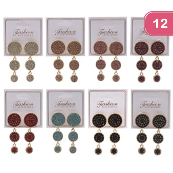 RHINESTONE ROUND EARRING (12 UNITS)