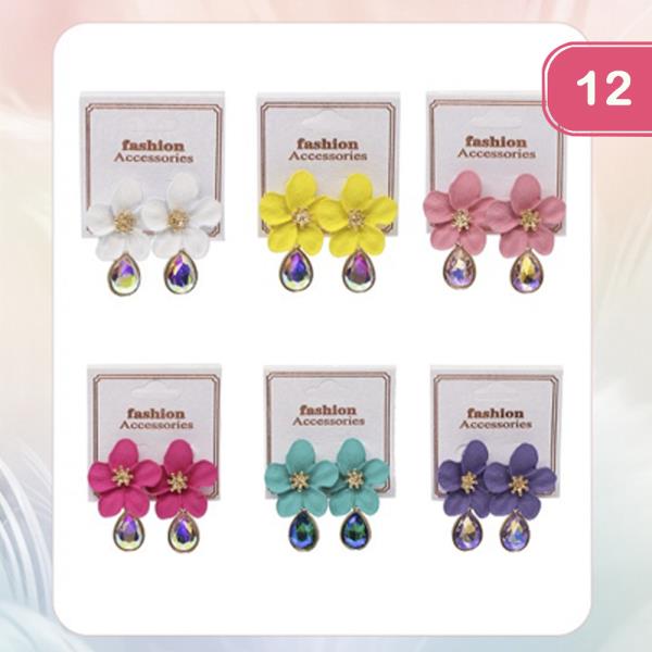 FLOWER TEARDROP DANGLE EARRING (12 UNITS)