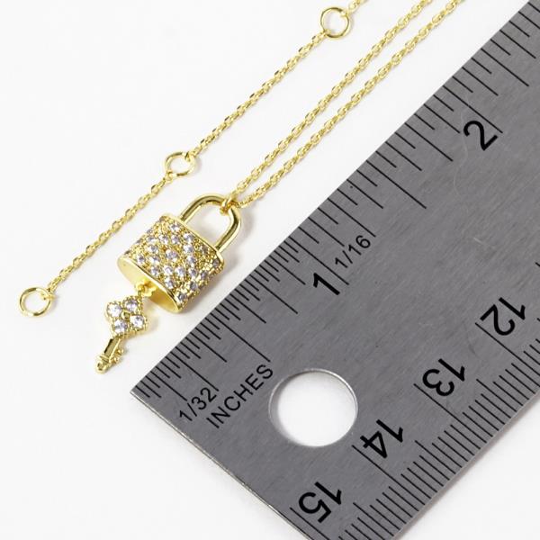 CZ LOCK KEY CHARM GOLD DIPPED NECKLACE