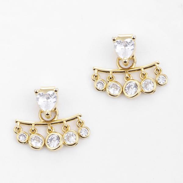 CZ HEART METAL BAR GOLD DIPPED EARRING