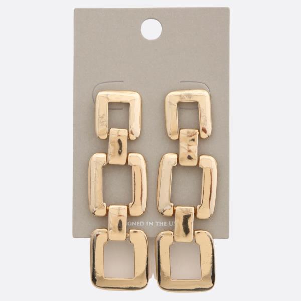 TRIPLE RECTANGLE LINK DANGLE EARRING