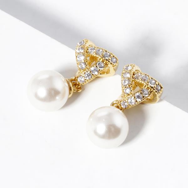 CZ GOLD DIPPED PEARL DANGLE EARRING