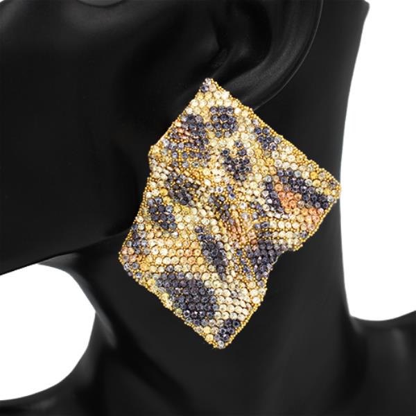 WIDE RHINESTONE LEOPARD EARRING