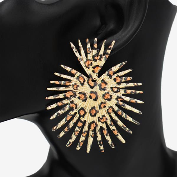 WIDE METAL LEOPARD STARBURST EARRING